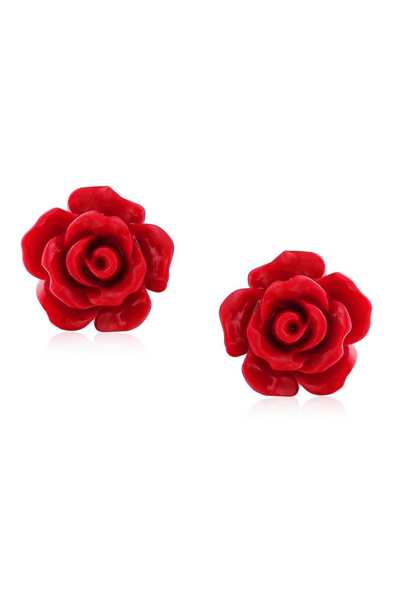 3D Floral Delicate Stud Earrings, Main, color, RED