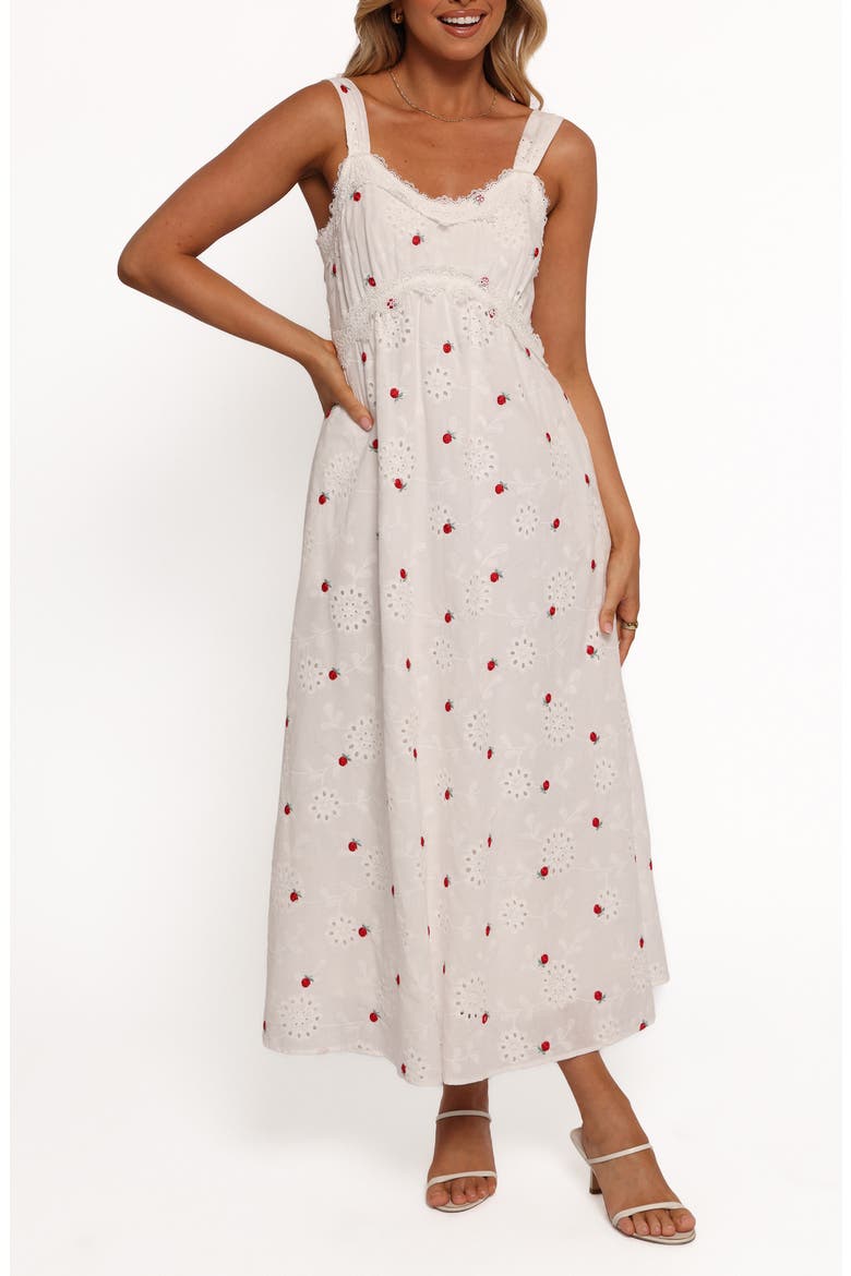 Salli Eyelet Embroidered Sundress, Main, color, WHITE/ RED