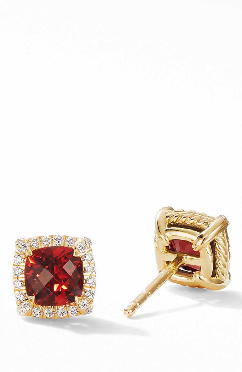 David Yurman Petite Chatelaine<sup>®</sup> Pavé Bezel Stud Earrings in 18k Gold, Alternate, color, Garnet