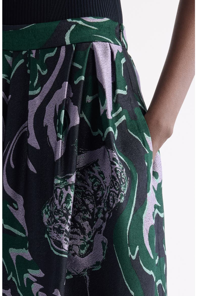 Soni Abstract Floral Jacquard Pleated Crepe A-Line Midi Skirt, Alternate, color, DARK GREEN