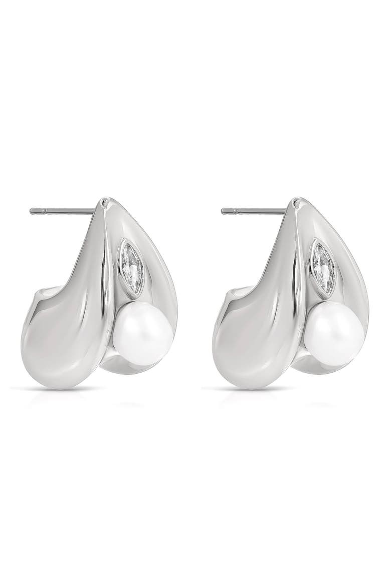 Hera Freshwater Pearl Huggie Earrings, Alternate, color, SILVER