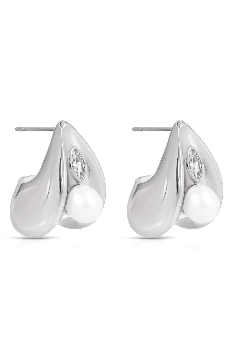 Ettika Hera Freshwater Pearl Huggie Earrings, Alternate, color, Silver