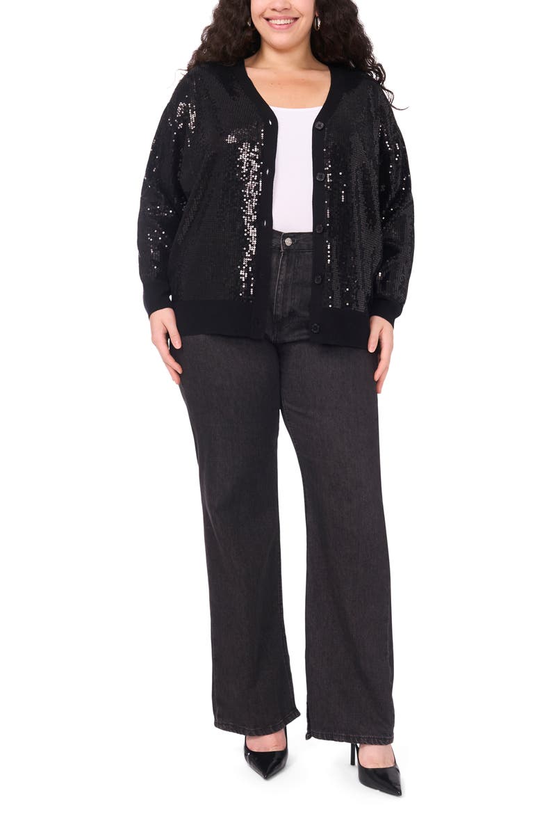 Sequin Mixed Media Cardigan, Alternate, color, RICH BLACK