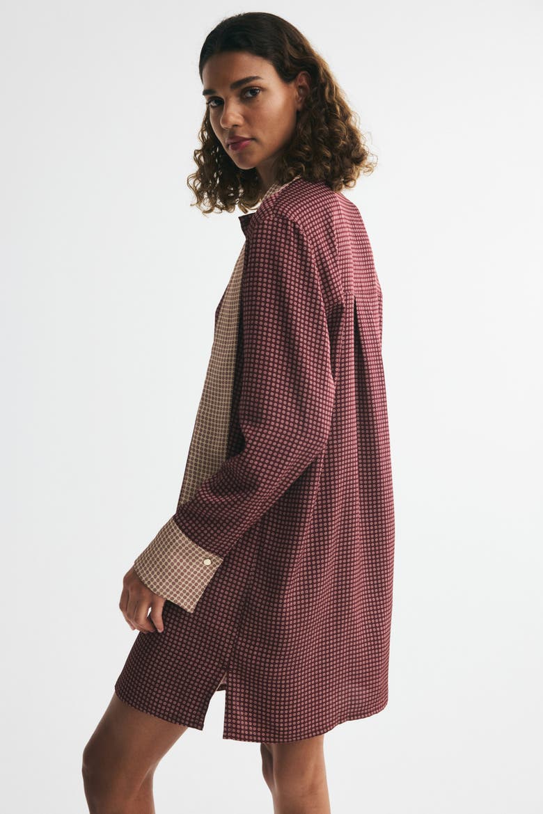 Scarf-collar Button-front Dress, Alternate, color, Dark plum red/patterned