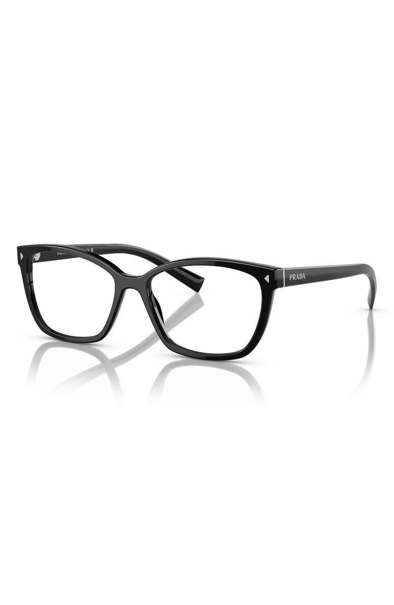 Prada 53mm Rectangular Optical Glasses, Alternate, color, Black