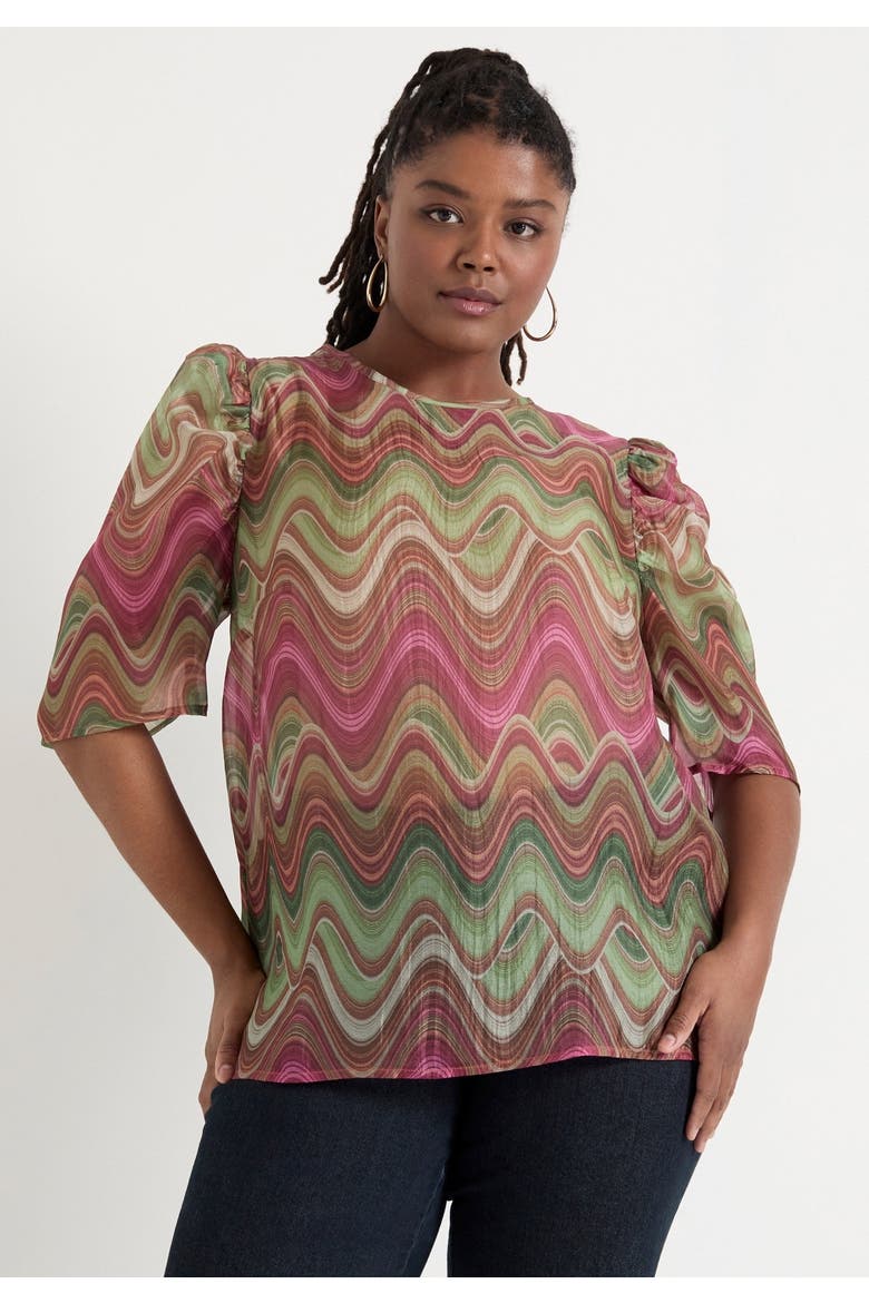 Mutton Sleeve Organza Blouse, Alternate, color, HEAT WAVES