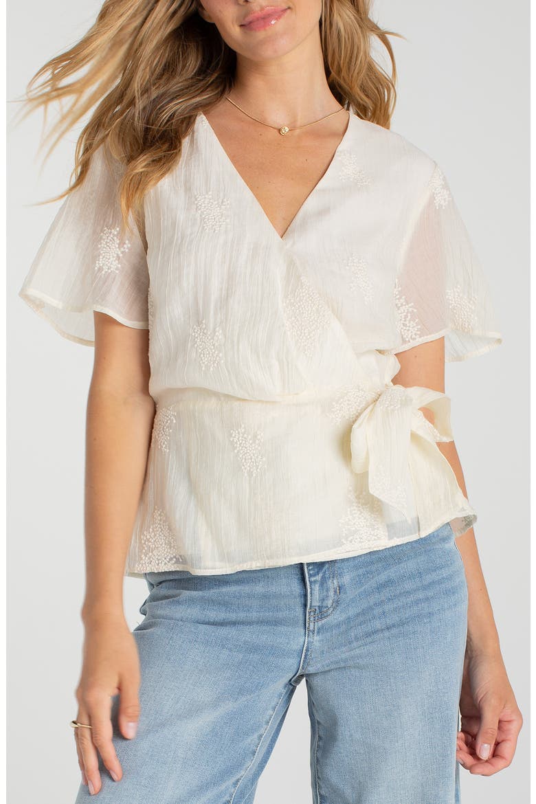 Embroidered Wrap Top, Main, color, CREAM