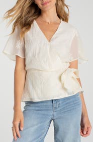 Liverpool Los Angeles Embroidered Wrap Top