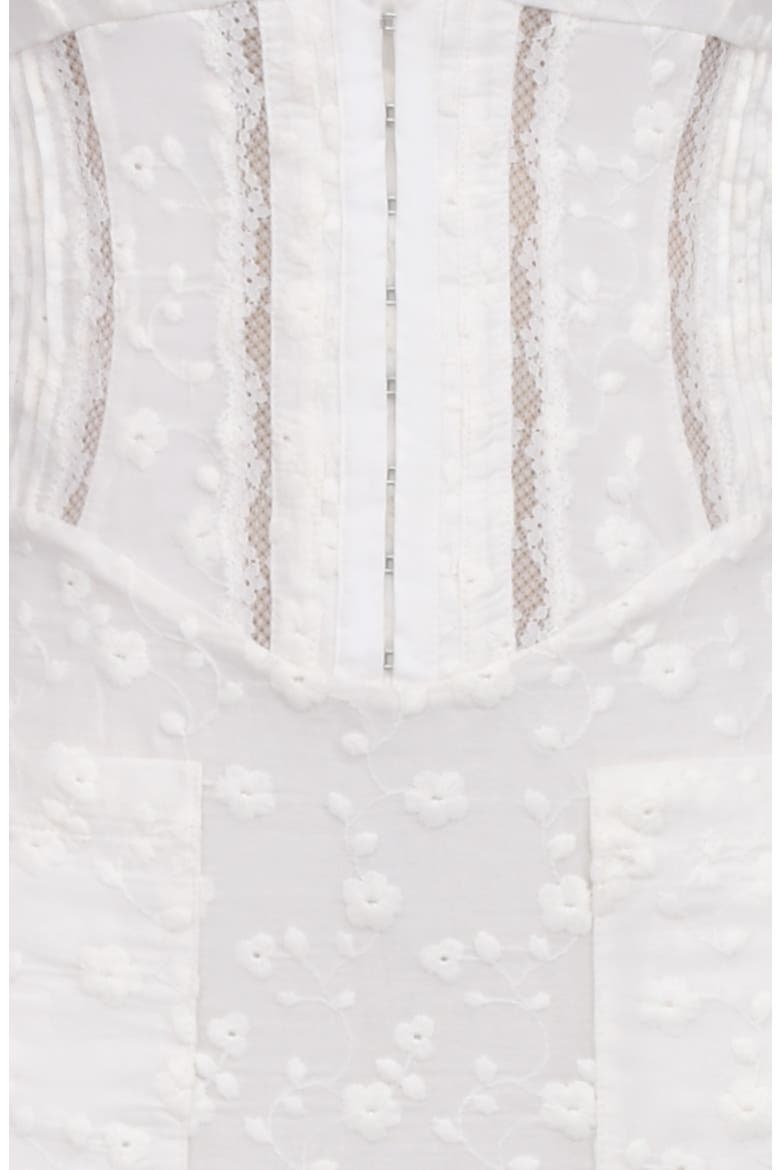 Sophina Embroidered Plunge Neck Bustier Dress, Alternate, color, WHITE