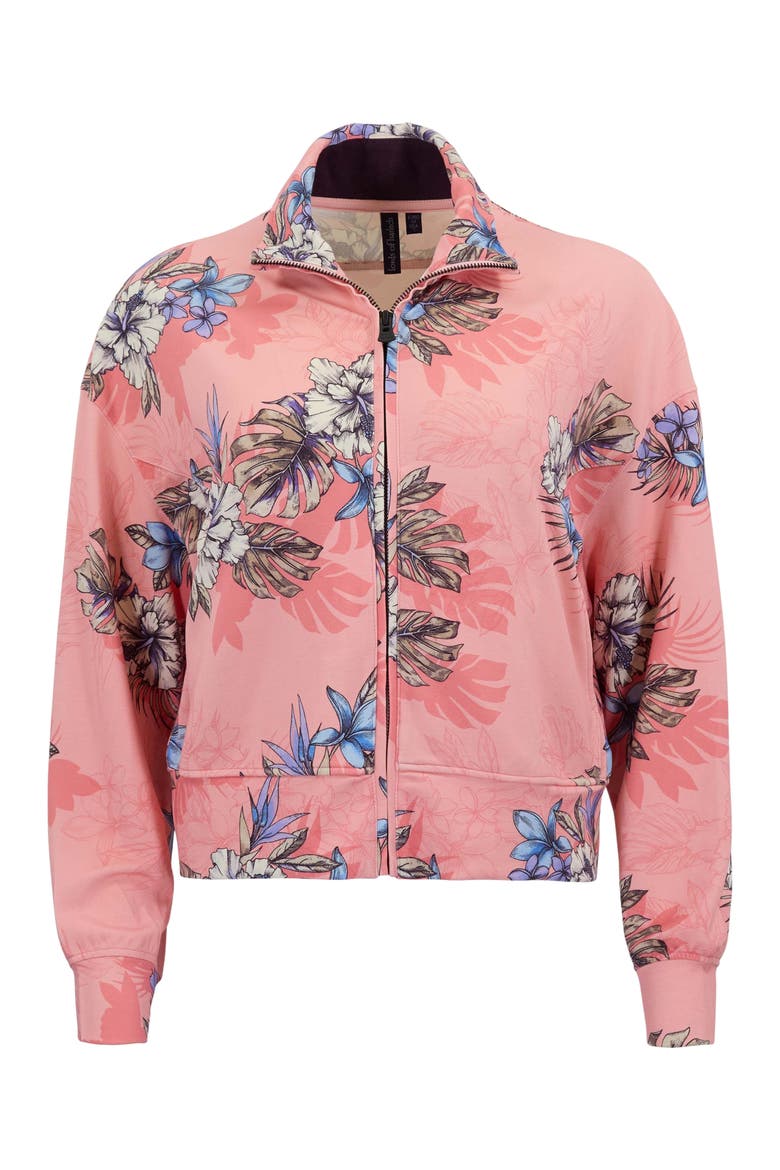 Exotic Floral Womens Cropped Zip Jacket, Alternate, color, EXOTIC FLORAL CORAL