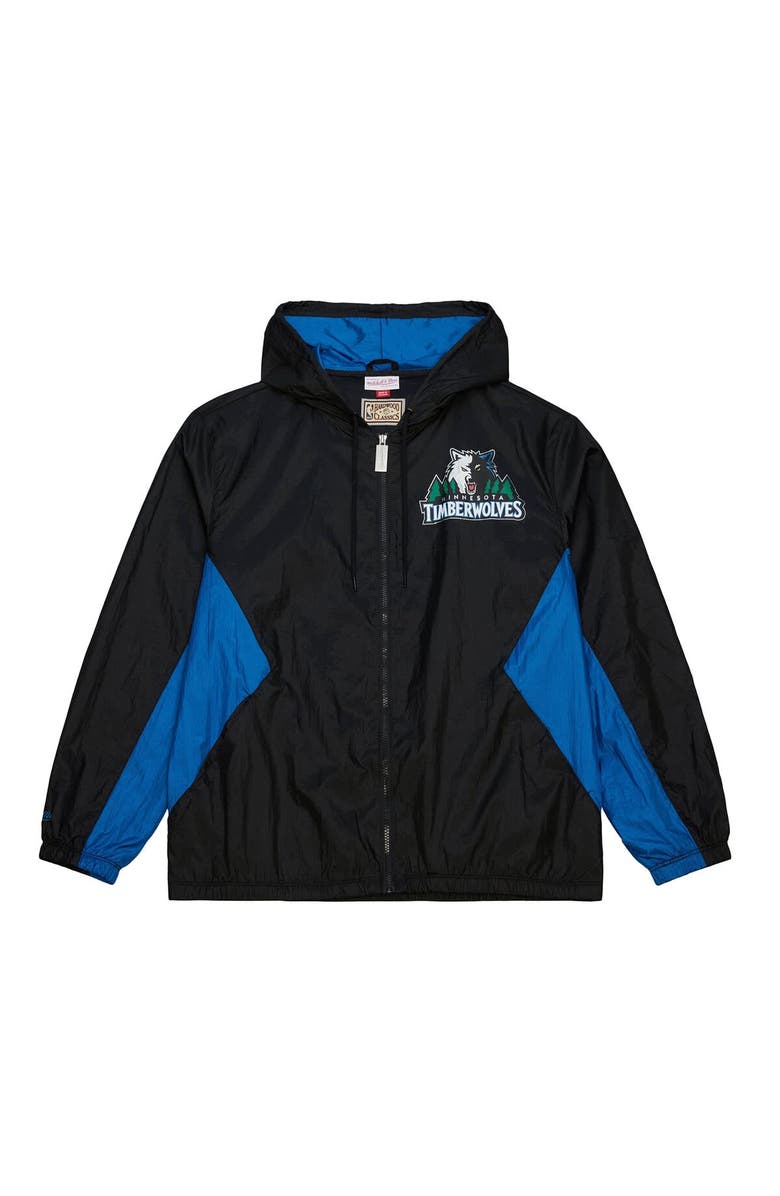 Mitchell & Ness Men's Mitchell & Ness Black Minnesota Timberwolves Playmaker Full-Zip Hooded Windbreaker Jacket, Alternate, color,