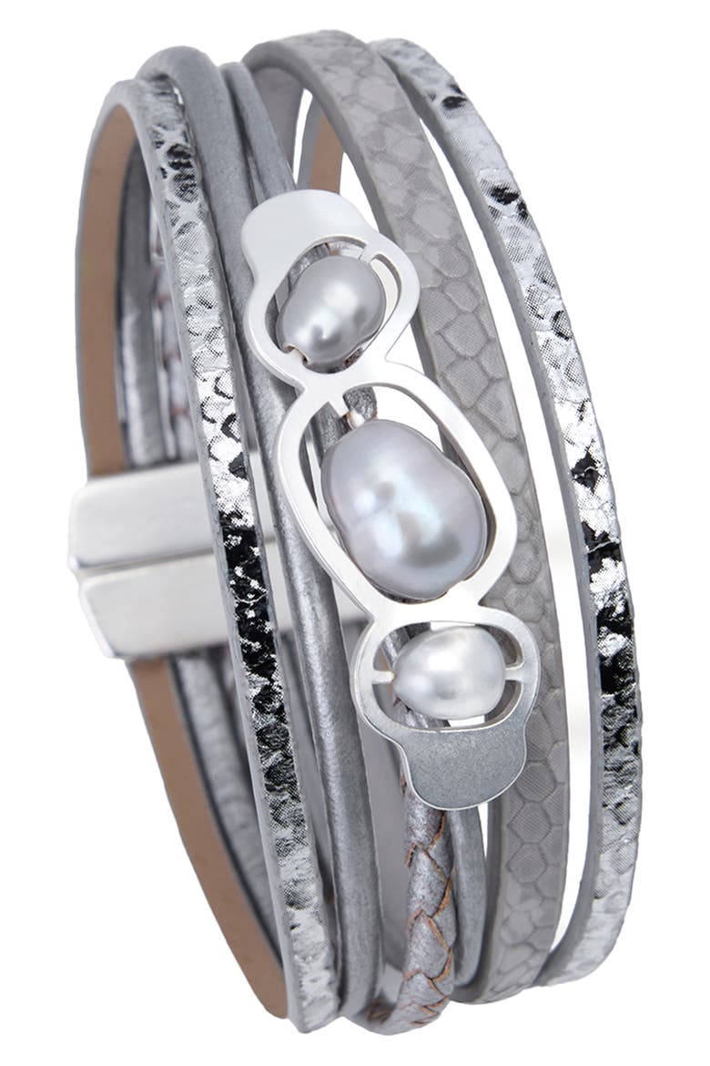 Multi Strand Faux Pearl Bracelet, Main, color, GREY