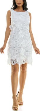 Nina Leonard Floral Appliqué Open Knit Sheath Dress