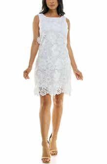 Nina Leonard Floral Appliqué Open Knit Sheath Dress