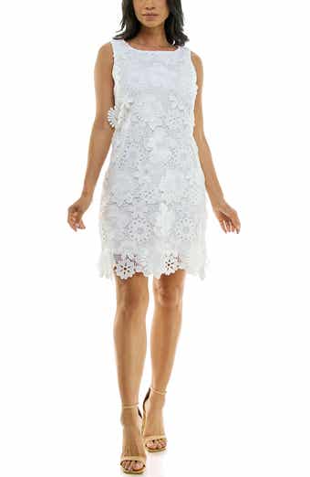 Nina Leonard Floral Appliqué Open Knit Sheath Dress