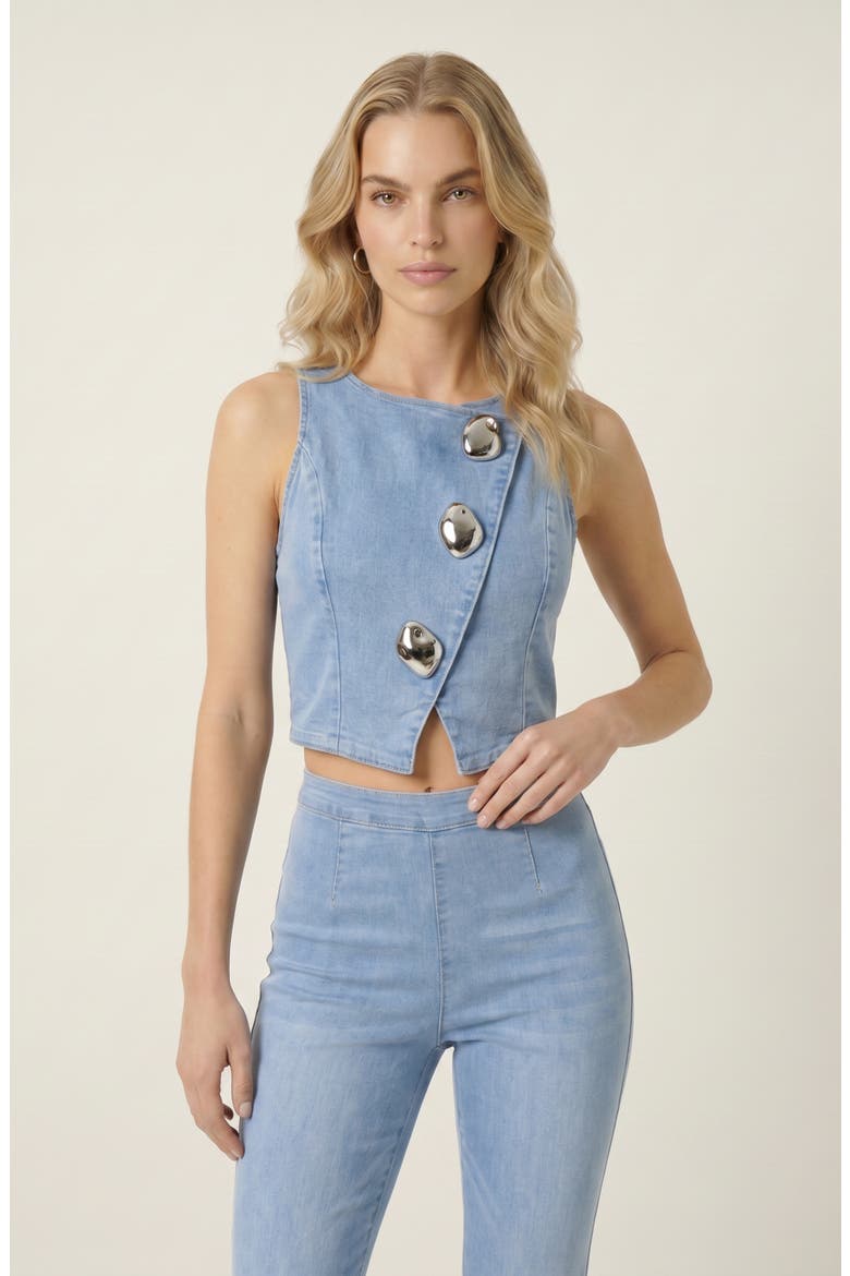 Denim Vest and Wide Leg Pants Set, Alternate, color, Blue
