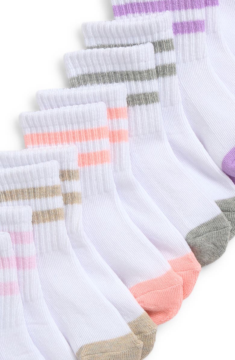 Capelli New York Kids' Sporty Stripes Assorted 8-Pack Rib Crew Socks, Alternate, color, White Multi
