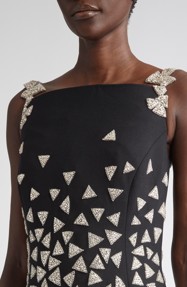 Oscar de la Renta Crystal Triangle Embellished Cocktail Dress, Alternate, color, Black/ Silver
