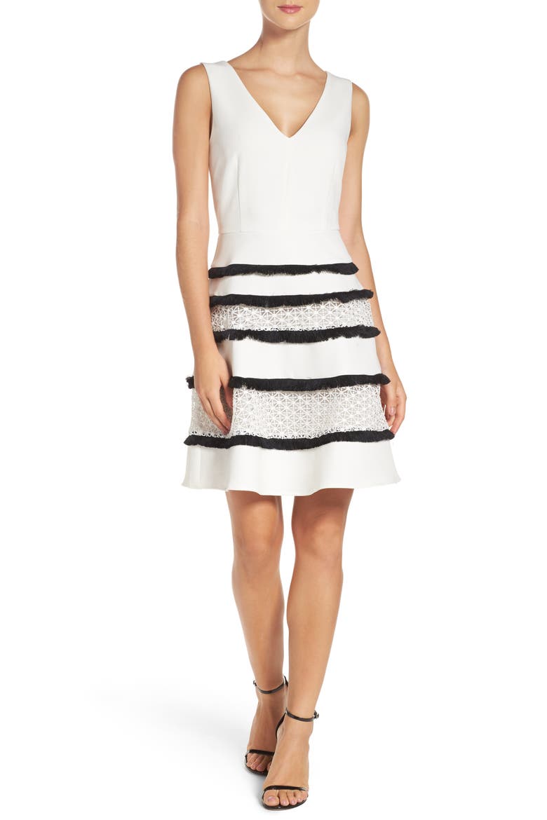 Stripe Fit & Flare Dress, Alternate, color, WHITE