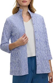 Foxcroft Carolina Stripe Crinkle Jacquard Button-Up Shirt