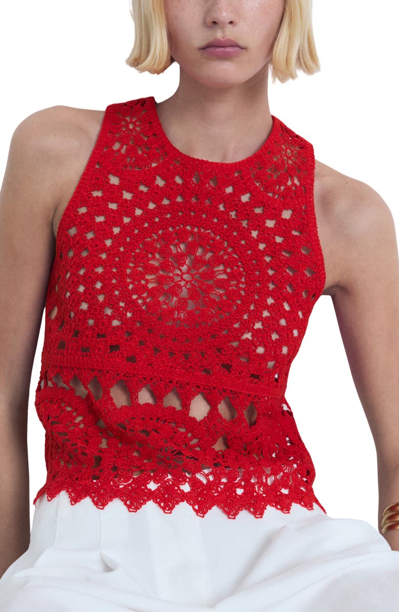 MANGO Crochet Tank, Main, color, Red