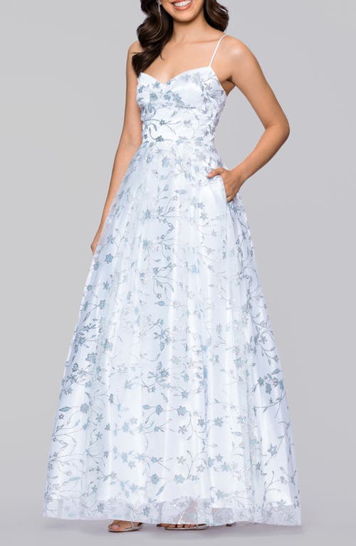 Blondie Nites Glitter Floral Sleeveless Gown In White