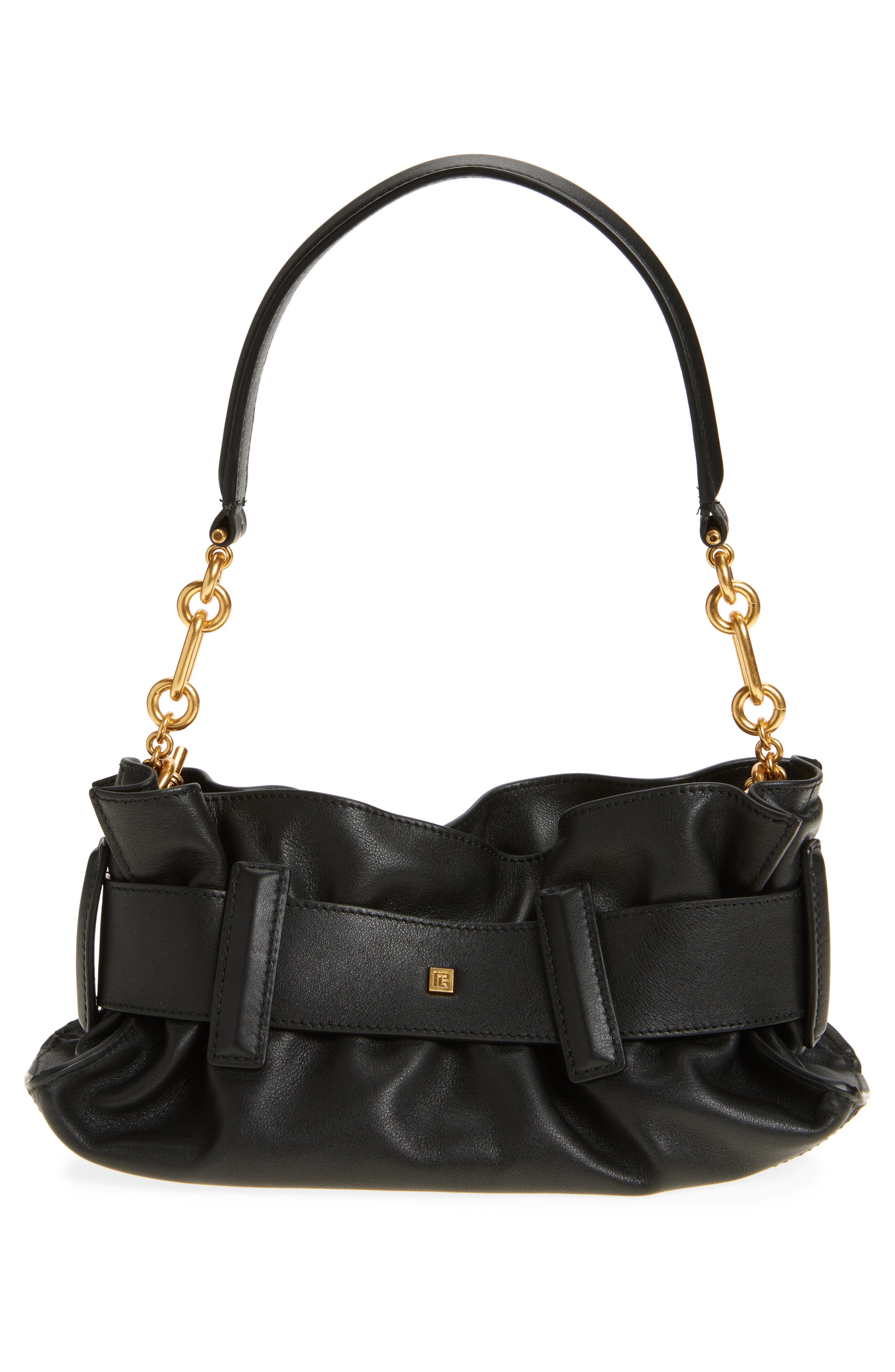 Balmain Mini Anthem Leather Shoulder Bag, Alternate, color, Black