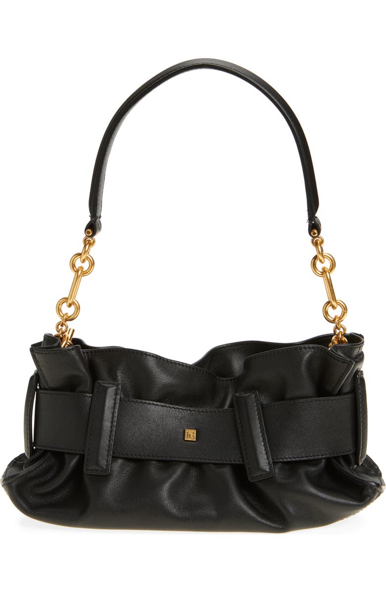 Balmain Mini Anthem Leather Shoulder Bag, Alternate, color, Black