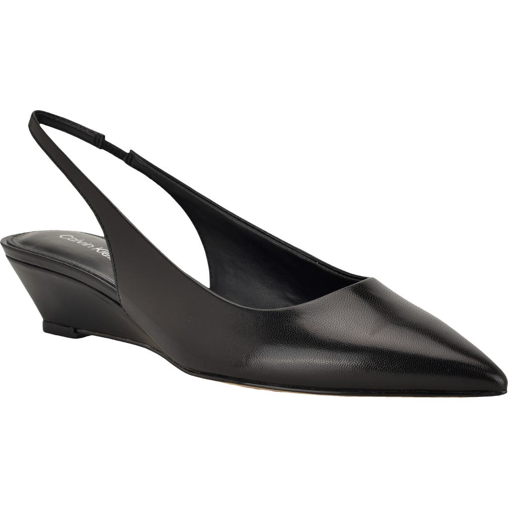 Calvin Klein Mavalyn Slingback Pointed Toe Wedge Pump In Black