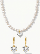 Joey Baby Lola Heart Charm Pearl Necklace & Heart Huggie Earring Gift Set
