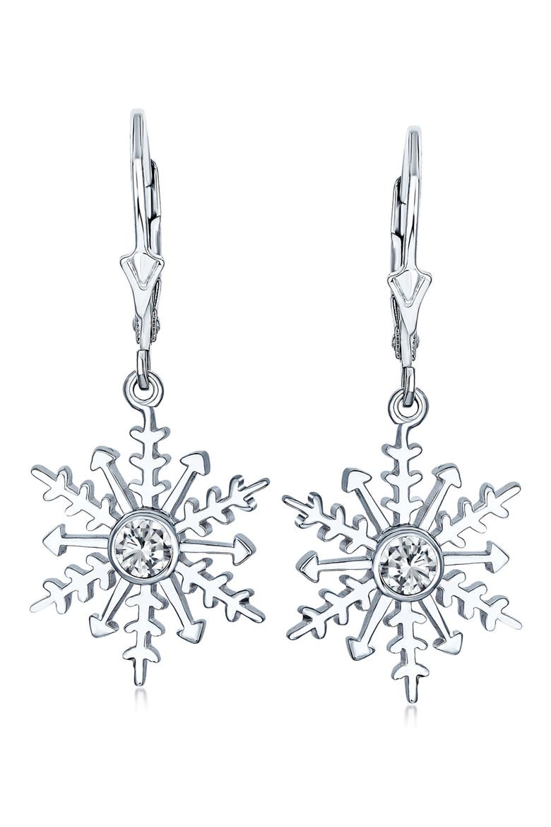 Sterling Silver CZ Snowflake Earrings, Main, color, CLEAR