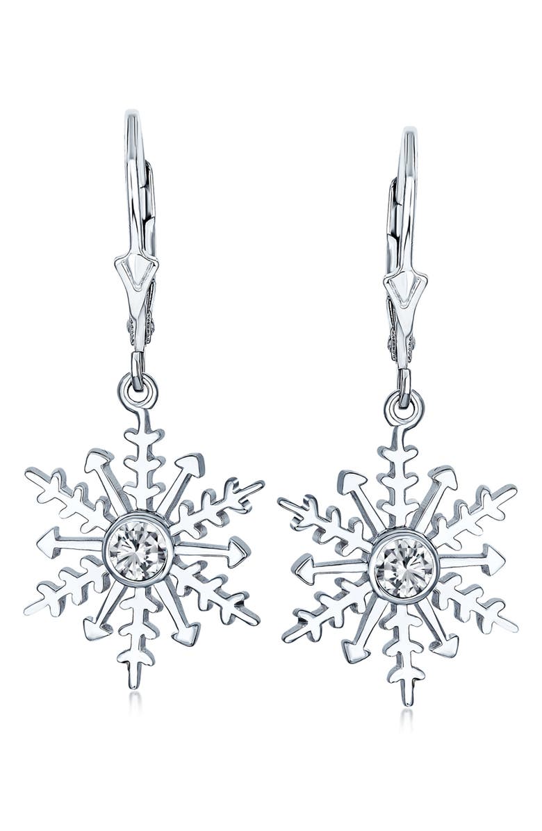 BLING JEWELRY Sterling Silver CZ Snowflake Earrings, Main, color, 