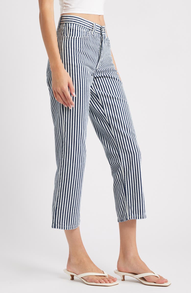Topshop Stripe Crop Straight Leg Cotton Pants, Alternate, color, Medium Blue