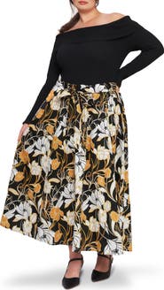 FLYING TOMATO Off the Shoulder Long Sleeve Mixed Media Dress