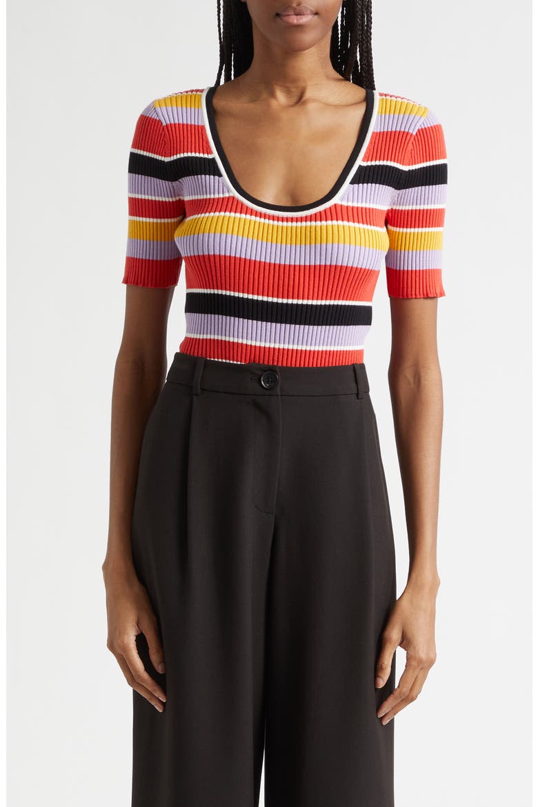 Kenzie Scoop Neck Short Sleeve Knit Top, Main, color, TUSCAN STRIPE