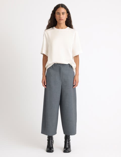 Mid Rise Wide Barrel Culotte Trousers