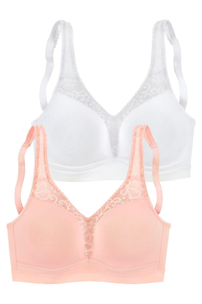 2 Pk Lace Wireless Bras, Alternate, color, Rose & White