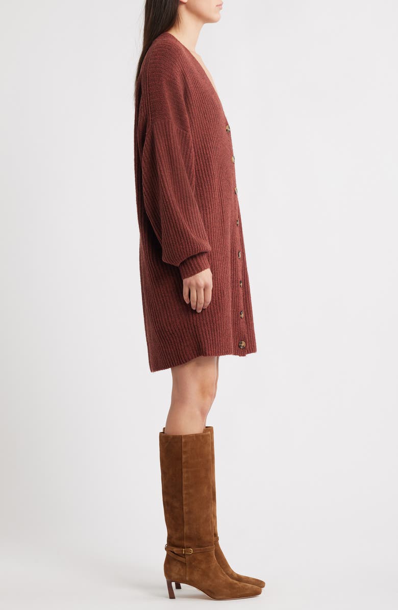 French Connection Babysoft Rib Button Front Long Sleeve Sweater Dress, Alternate, color, 26-Warm Brown
