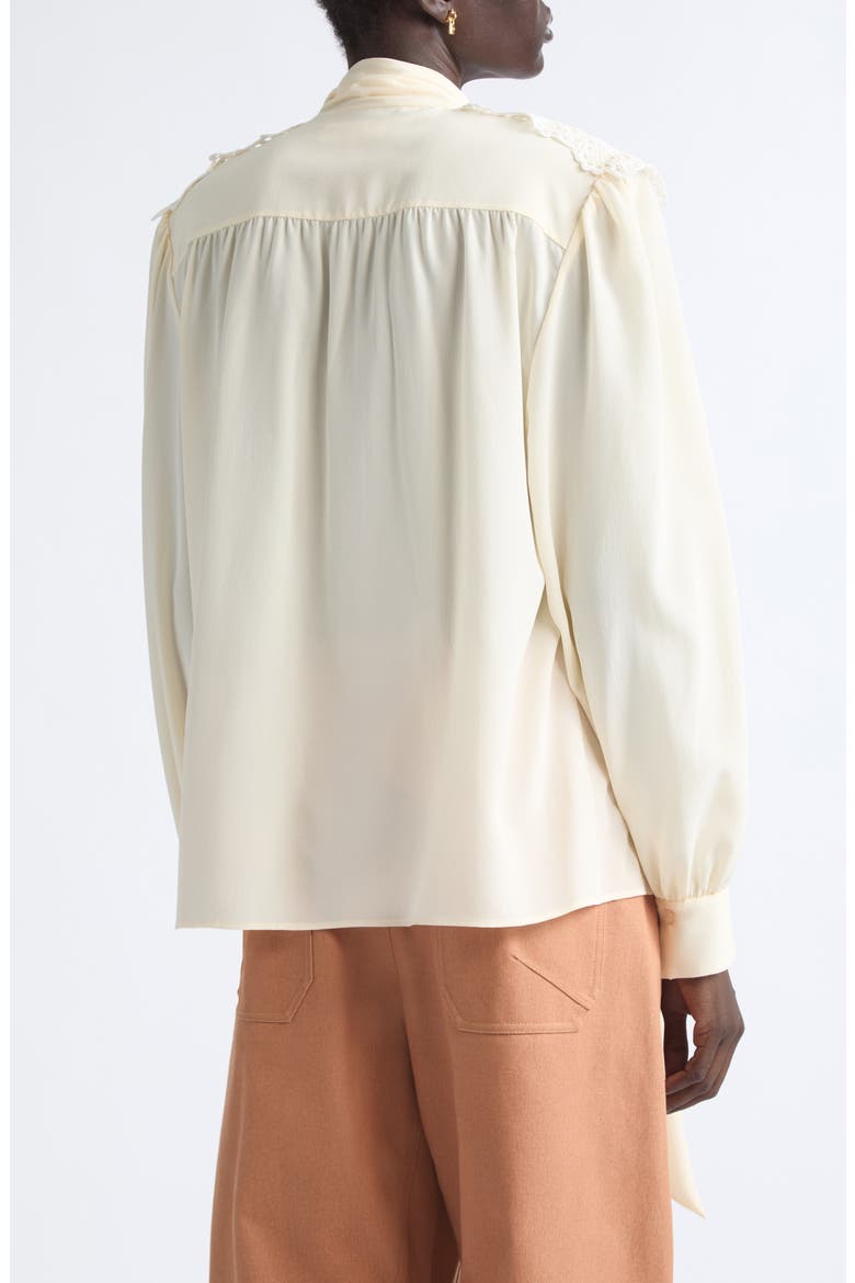 Pussybow Silk Crêpe de Chine Shirt, Alternate, color, PRISTINE WHITE