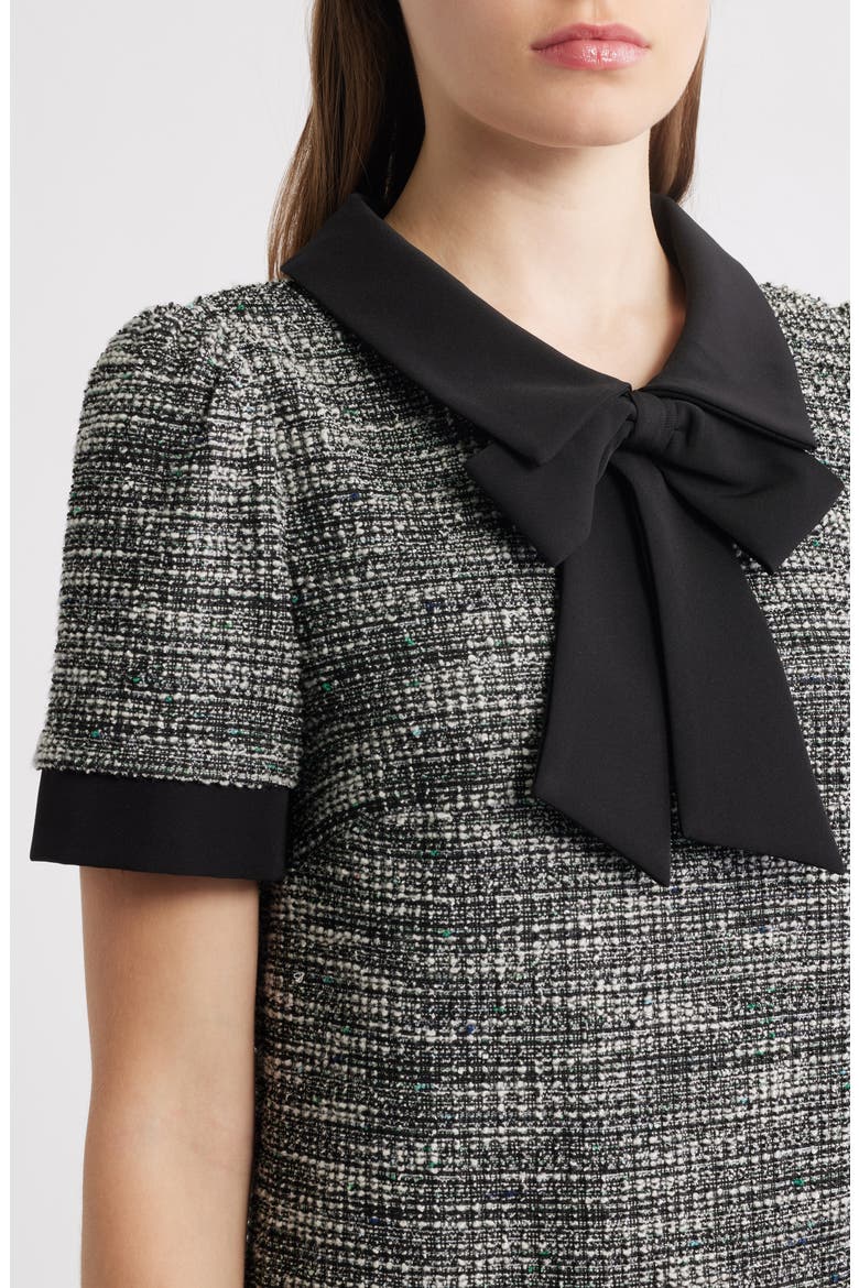 Bow Detail Bouclé Tweed Dress, Alternate, color, BLACK WHITE