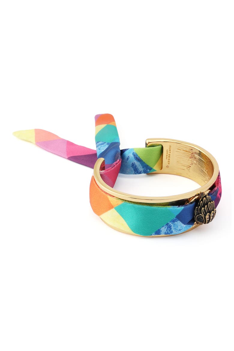 Stained Fabric Tie Bracelet, Alternate, color, GOLD/ MULTI