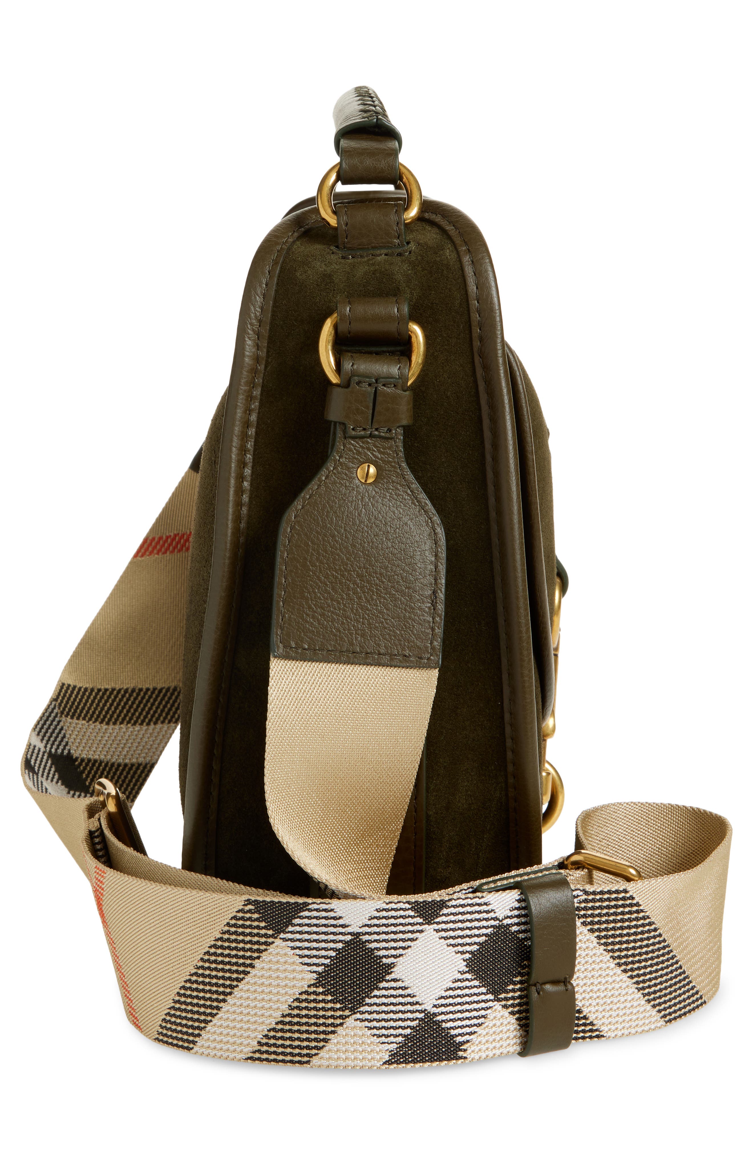 Burberry Small B Clip Suede Crossbody Bag, Alternate, color, Weald