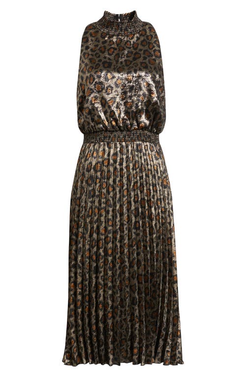 Sam Edelman Animal Metallic Pleated Sleeveless Midi Dress In Animal Print