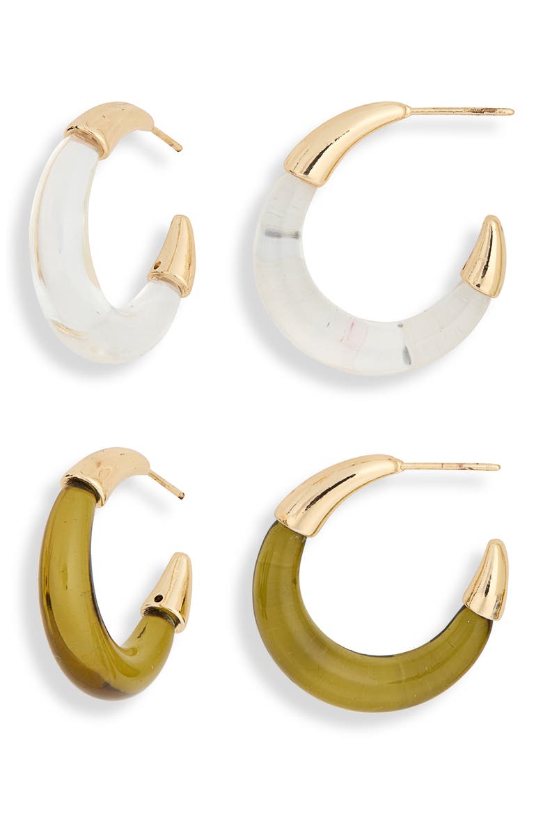 Set of 2 Resin Hoop Earrings, Main, color, LIME GREEN-CLEAR