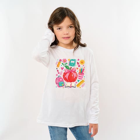 Back to School Apple and Supplies Long Sleeve T-Shirt (Little Kid & Big Kid)