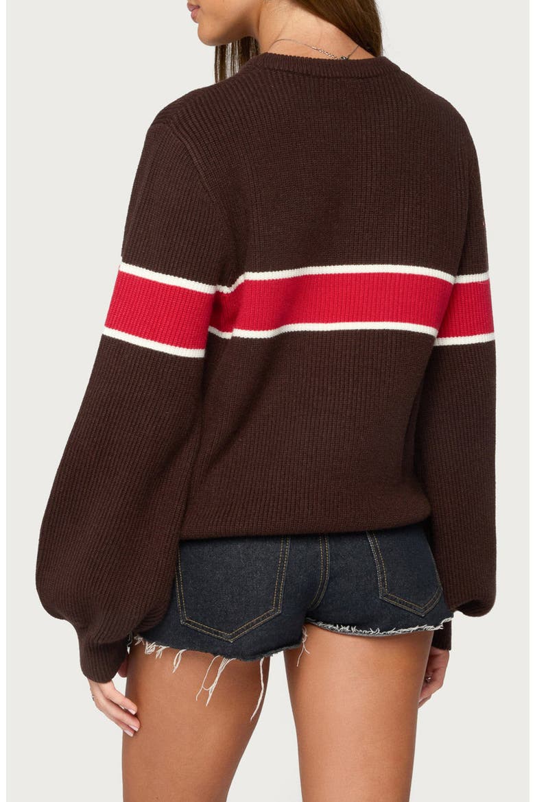 Nautical Striped Oversized Crewneck Sweater, Alternate, color, BROWN