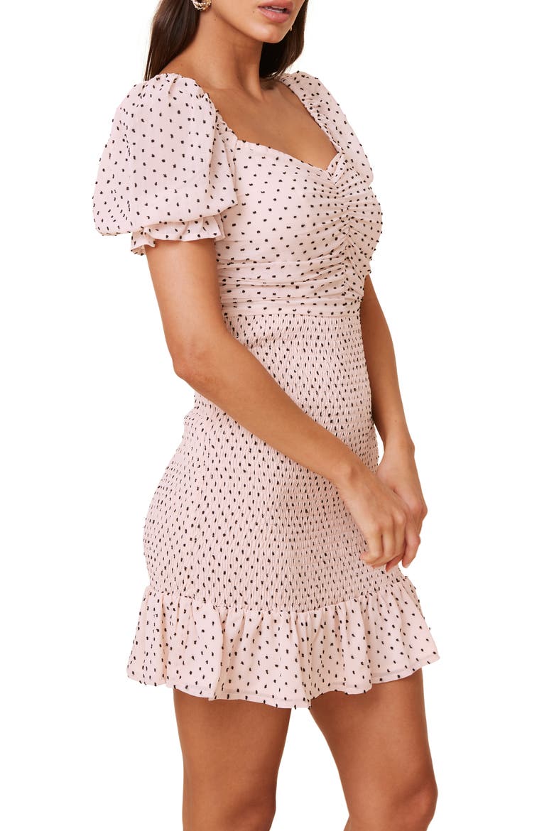 Smocked Clip Dot Chiffon Minidress, Alternate, color, BLUSH DOT