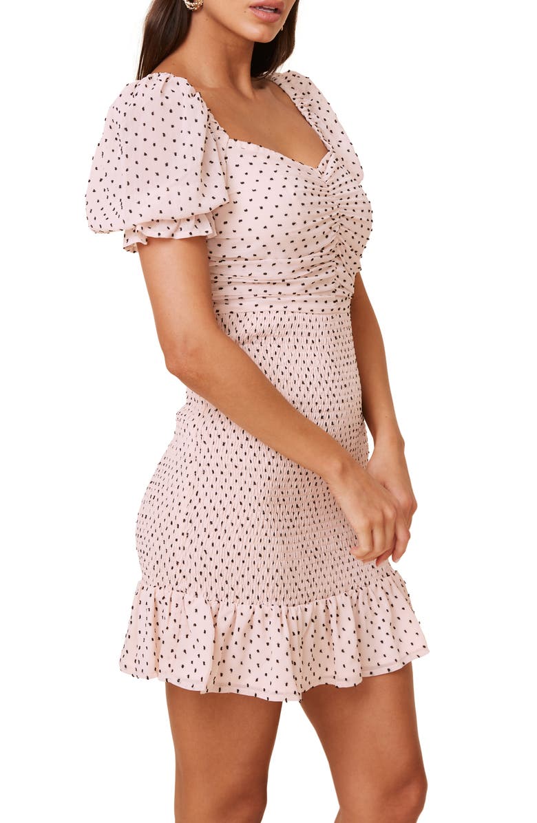 ASTR the Label Smocked Clip Dot Chiffon Minidress, Alternate, color,
