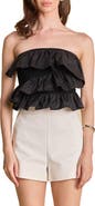 Endless Rose Mixed Media Ruffle Strapless Rib Tube Top