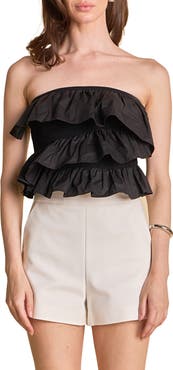 Endless Rose Mixed Media Ruffle Strapless Rib Tube Top